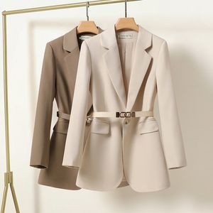 Lente Herfst Elegante Vrouwen Jassen 2023 Notched Kraag Single Breasted Blazer Office Lady Lange Mouw Effen Blazer Jas Met Riem