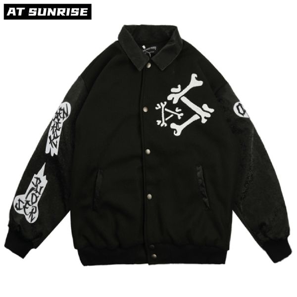 SpringAutumn Embroid Letter Men's Bomber Jacket Unisex Novio de mujer Estilo Abrigo de béisbol Varsity Street Chic Negro 211110