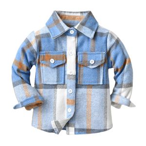 Lente Herfst Mode Baby Boy Meisjes Lange Mouw Katoenen Geruite Shirt Revers Kraag Knop Ontwerp Casual Klassieke Kinderen Dikke Warme blouses 2525