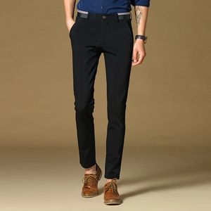 Primavera otoño moda negro estiramiento negocios pantalones casuales pantalones para hombres jóvenes traje de vestir clásico largo masculino 240315