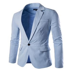 Printemps automne mode décontracté lin Blazer hommes Blazer coupe ajustée à manches longues simple bouton costume manteau hommes Blazer Jacket310D