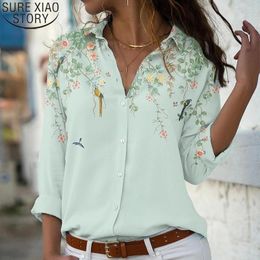 Spring Automne Fashion Casual Loose Button Shirt Vintage Floral Imprime à manches longues Femmes Tops Tops Clothes Blusas 19783 240407