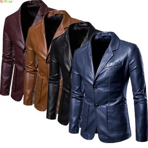 Printemps automne de la mode pour hommes à revers robe en cuir manteau manteau entreprise mâle décontracté pu blazers veste 231221