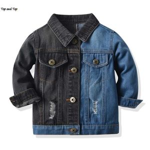 Lente herfst mode patchwork peuter meisjes denim jassen lange mouwen gat kinderen bovenkleding kinderen jongens jassen tops 211204