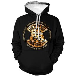 Lente herfst mode usa route 66 3d gedrukte sweatshirts mannelijke / vrouwelijke hoodies hoodie met hoge hoed herenkleding groot formaat XXS-4XL 220725