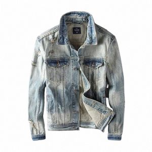 Printemps Automne Fi Designer Hommes Veste Rétro Ripped Denim Veste Hommes Trou Manteaux Plus Taille 5XL Vintage Casual Chaquetas Hombre E42O #