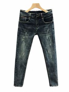 Primavera otoño Fi Jeans para hombres Skinny Wing Jeans Blue Stretch Pantalones de lápiz clásicos Slim Fit Streetwear Ropa para hombres 25xi #