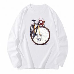 Printemps Automne Engrenage Fixe Vélo Cycliste Peinture T-Shirt Hommes Lg Manches Vélo De Route Sport Amant Blanc T-shirts Occasionnels Vintage Tops u5gS #