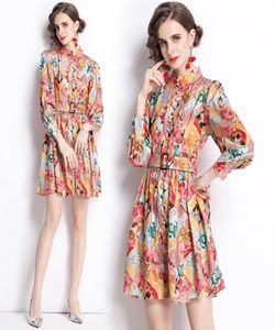 Spring Automne Floral Prom Mini Dress Lantern Sleeve Woman Designer Rison Lace Up Bow Party Robes 2022 Sweet Women Vêtements Elega4591788