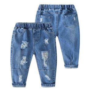 Printemps automne pour 2 3 4 6 8 9 10 ans enfant en bas âge élastique long beau avec trou de poche Denim bleu jean pour enfants bébé garçon 210414