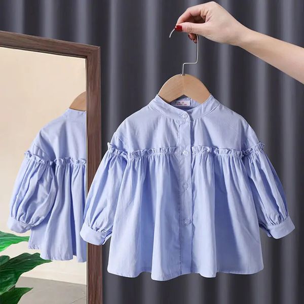 Spring Automn Girls Blouses Kids Shirts Long Sheve Shirts Childrens Lace Princess Bottoming Shirts Western Style Baby 240326