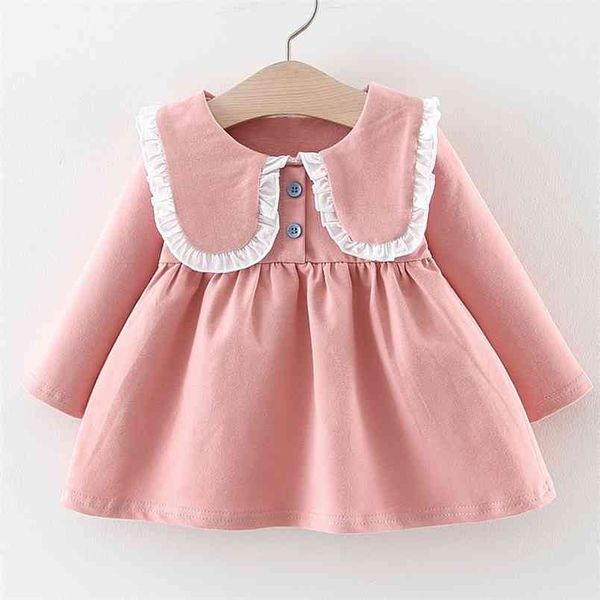 Primavera otoño niñas vestido para 6-24 m niña niños niños bebés bebés manga larga algodón volante vestidos de cuello 210528