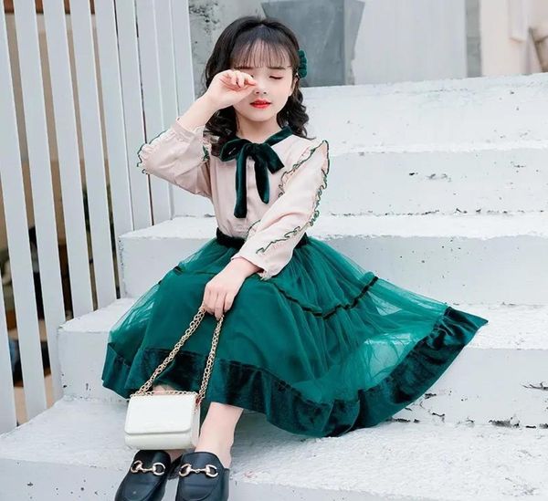 Spring Autumn Girls Habille Nouveau 2021 Version coréenne Fashion Princesse Net Joupe de fils Western Style Casual Children039 Vêtements8307745