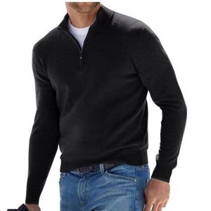 Lente herfst hoogwaardige brei polo shirts heren sweatshirt solide casual lange mouw ritssluiting shirts mannen top reverskleding 2303303