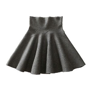 Lente herfst hoge taille gebreide rokken vrouwen geplooide mini rok casual elastische wijd uitlopende rok vrouwelijke midi korte rok vrouw 210306