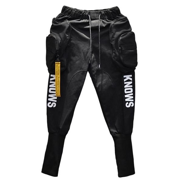 Printemps Automne Hip Hop Joggers Cargo Harem Pantalons Hommes Longues Grandes poches Fermetures à glissière Blanc Noir 210715