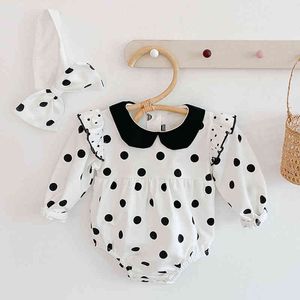 Spring Automne Bébé Baby Girls Rompers Body Body Dot Dot Manches longues et Bande de cheveux 210429