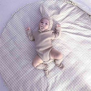 Lente Herfst Baby's Leuke Lange Mouw Overall + Rabbirt Oor Hoed Mid-Calf Lengte Sokken Babys Mode Outfits 210508