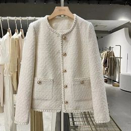 Printemps automne veste pour femmes col rond Trench manteaux laine vestes courtes Blazers bureau dame coréen Tweed pardessus 240115