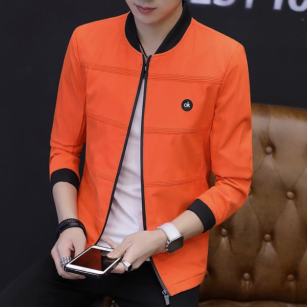 Spring Automne Veste Hommes Orange Noir Light Navy 4 Couleurs Mens Bomber Jacket Hommes Fashion Stripe Jacket Hommes 3XL Slim Fit 201104