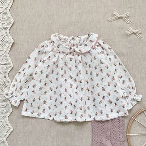 Lente Herfst Kids Girl Embroidery Floral Lange Mouwen Overhemd Zuigeling Baby Born Kleding 210429