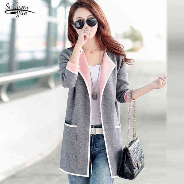 Primavera otoño punto mujeres cardigan coreano más tamaño chaqueta moda longitud media hembra suéter de manga larga señoras tops 16805 211117