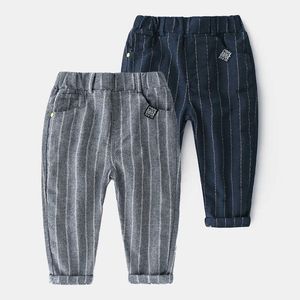 Printemps Automne Corée 2 3-10 ans Étudiant Rayé Élastique Pantalon Enfant Style Scolaire Coton Pantalon Long Pour Bébé Enfants Garçons 210529