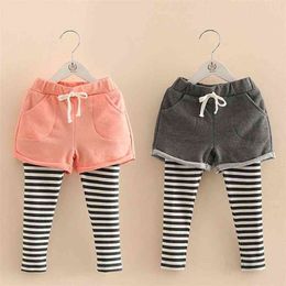Lente Herfst Korea 2 3 4 6 8 10 Jaar Kinderen Pocket Shorts Baby Culottes Kantrok Striped Leggings voor Baby Kids Girls 210701