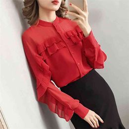 Spring Automne Corée Fashion Femmes Chemise Plus Taille Taille Batwing Manches Bouchons Choisonnettes Blouses Sweet Red Blouse Douches Tops D314 210512