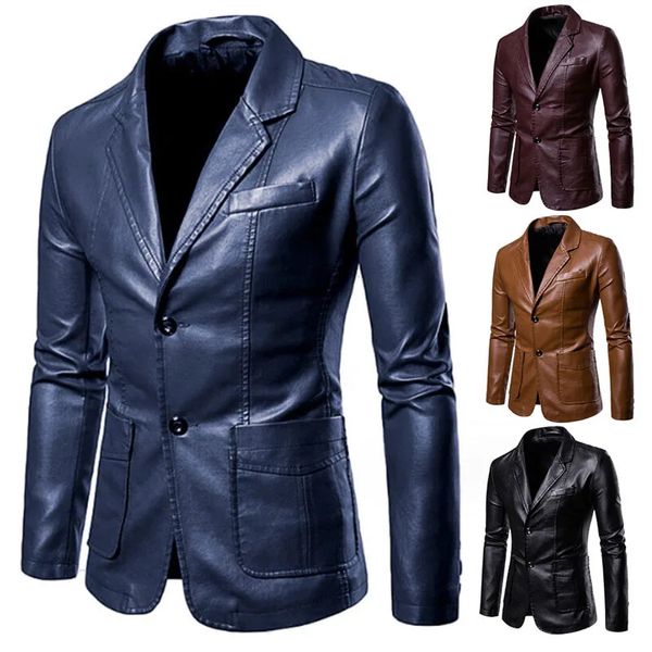 Printemps Automne Style Coréen Hommes Slim Fit Moto PU Blazer Veste En Cuir Simple Boutonnage Manteau D'affaires Mode Streetwear 231227