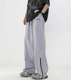 Pantalon de sport coupe-vent coréen pour hommes, ample, mode rue Y2K, couple, personnalité rétro, jambes larges, droite, printemps automne, 240111