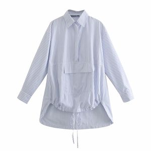 Lente herfst revers lange mouw witte rug losse grote maat onregelmatige gestreepte shirt vrouwen blouse mode 210520