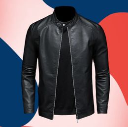 Printemps automne veste en cuir hommes col montant mince Pu mode Moto casual manteau hommes Moto Biker 240223