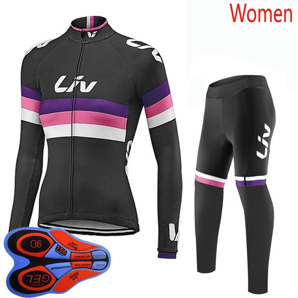 Printemps / Automne LIV Team 2021 Pro Femmes Cyclisme Jersey Set Femme Vêtements De Vélo Kits De Course Vêtements De Vélo Costume VTT Uniforme Y21020108