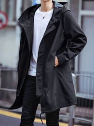 Printemps automne long trench coat Men Fashion Hooded Breaker Black Overcoat Casual Vestes 240321