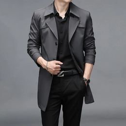 Primavera Autumn Long Trench Men Fashion Business Casual Breakbreaker Coat Mens Solid Sench Breated Trench Outerwear Plus Tamaño 8xl 240122