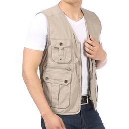 Lente herfst man casual vest met multi-functie zakken ontwerp vest mannelijke v-hals visgraat Gilets mannen vrije tijd vesten 4XL 211111