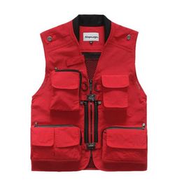 Lente herfst mannen casual multi zakken vest pography verslaggever werk gilet homme heren mesh patchwork mouwloze jas chaleco262k