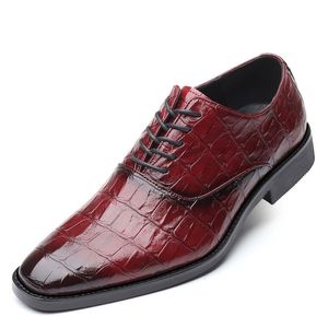 Printemps automne hommes chaussures habillées formelles bureau marron rouge alligator cuir PU à lacets chaussures de mariage
