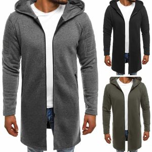 Lente herfst mannen hooded jas arm gestreept midden-lengte casual windjack rits vest truilcoat katoen lange sleurovercoat 211011