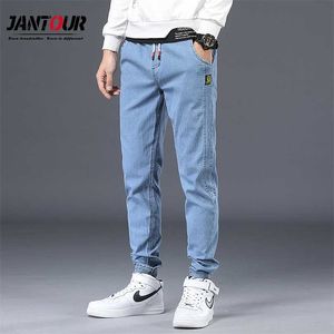 Lente herfst heren jeans katoen denim hiphop slap bodem joggers streetwear skinny blauwe broek Hombre harem broek mannen M-5XL 211008