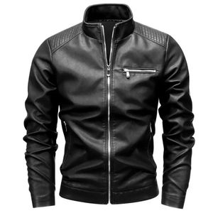 Veste en cuir de moto pour hommes printemps automne mode coupe ajustée col montant noir couleur unie coupe-vent manteau de conduite vestes de motard 231225