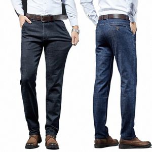 Printemps Automne Hommes Stretch Slim Fit Jeans Busin Épais Casual Bureau Classique Fi Noir Bleu Droit Denim Pantalon Mâle z7B2 #