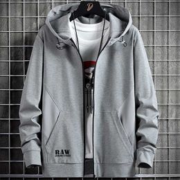 Printemps Automne Hommes Zip Up Sweat À Capuche Manteaux Streetwear Noir Gris À Capuche Lâche Sweats Mâle Coton Casual Tops Plus Taille 8XL 220114