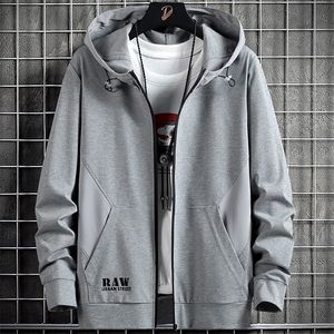 Printemps Automne Hommes Zip Up Hoodie Manteaux Streetwear Noir Gris À Capuche Sweats Lâches Mâle Coton Casual Tops Plus La Taille 8XL 220325