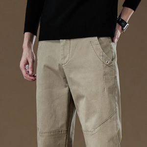 Printemps automne hommes Cargo pantalon de travail 97% coton épais couleur unie porter coréen gris pantalon décontracté mâle grande taille 38 40 240315