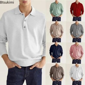 Lente Herfst Heren Solid V-hals Lange mouwen T-shirts Fashion Casual Button Truien Tops Outdoor Polo Shirts voor Mannen 240113