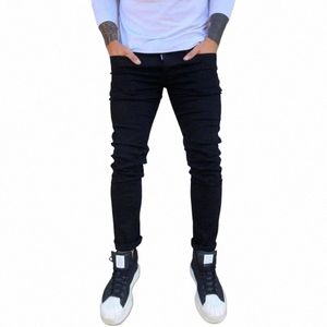 Printemps Automne Nouveau Noir Stretch Jeans Pour Hommes Slim Petits Pieds Casual Simple Couleur Unie Mâle Skinny Denim Pantalon Streetwear x9na #