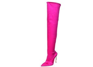 Bottes de mode en tissu élastique de printemps Super High Talon Stiletto Point Toe sur les bottes du genou Sleeve Knight Boots Large S3348444