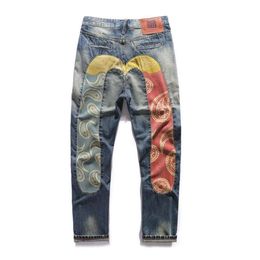 Spring herfst nieuwe jeans van Edison Chen, dezelfde stijl voor herenpatched en versleten print, grote m slanke pasvorm, kleine rechte buis 705924